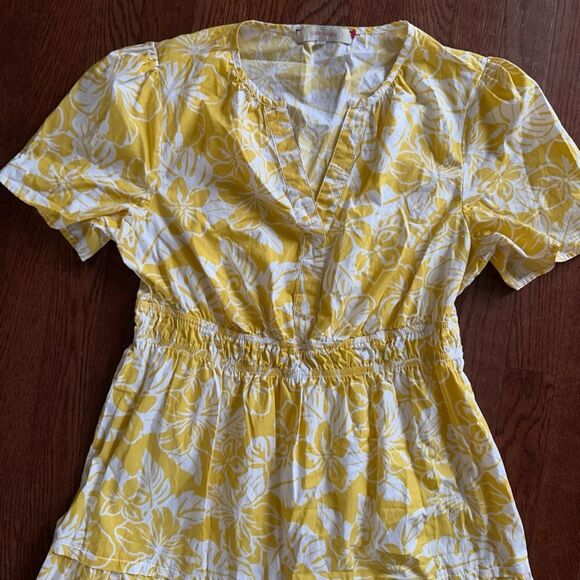 CASA CABANA Women’s Yellow Tropical Floral Tired Short Sleeve Maxi Dress Size M - Picture 3 of 3